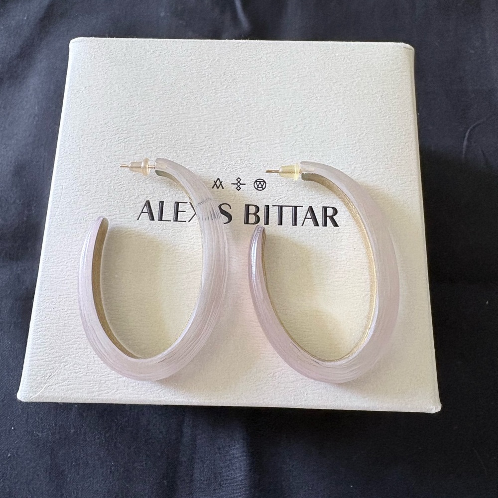 Alexis Bittar Translucent Lilac Light Pink Lucite Hoop Earrings